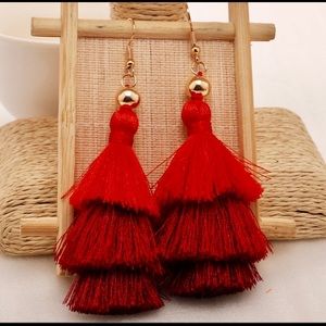 TOP PICK❣️1 PAIR LEFT❣️Stunning Red Layered Tassel Lightweight Earrings